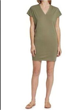 FRAME DENIM Le V Mini Dress in Washed Military Green, sz S